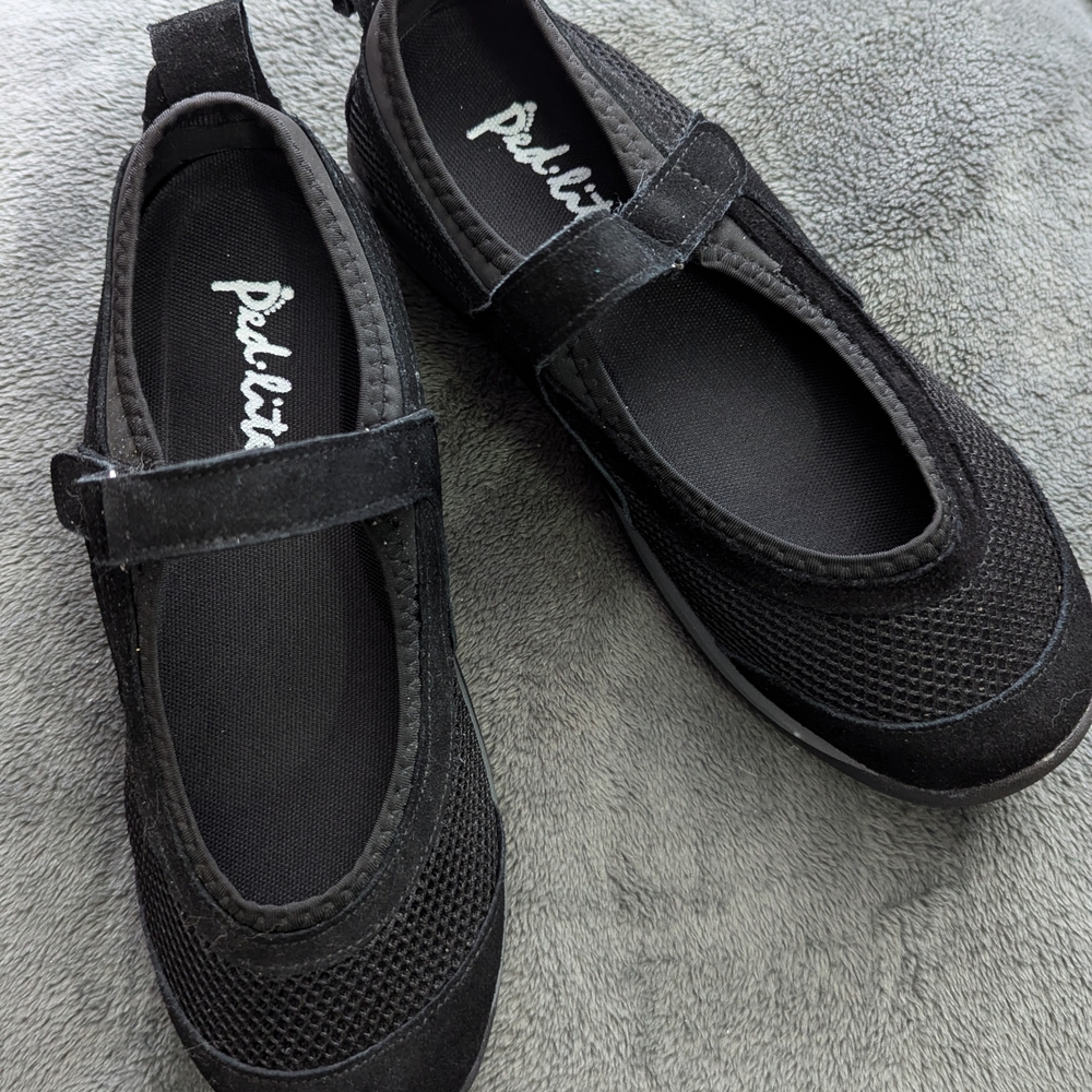 Ped Lite "Debbie" Women's Black Mesh Mary Jane Diabetic Flats 10W